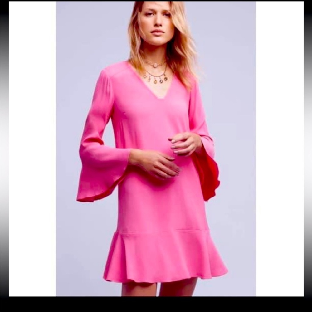 Anthropologie HD in Paris Pink Crepe Flutter Sleeve Dress